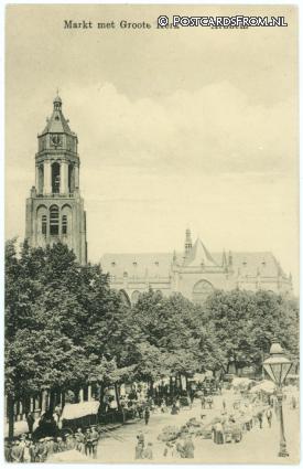 ansichtkaart: Arnhem, Markt met Groote Kerk