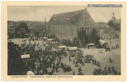 ansichtkaart: Winschoten, Hervormde Kerk en Marktplein